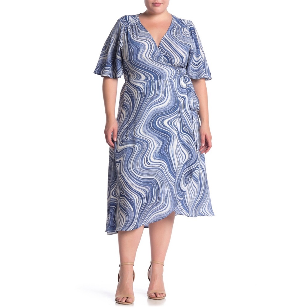 Bobeau Blue Marble Wrap Dress